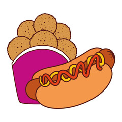 fast food fried chicken with hot dog, on white background