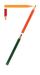 NUMBER 7 isolated on a white background – part of an according here available alphabet set compiled of photographs of used color pencils