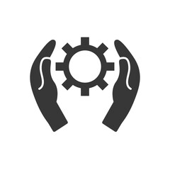 technical service concept, hands with gear wheel icon, silhouette style