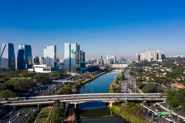 building on the banks of the Pinheiros River in Sao Paulo, Brazil