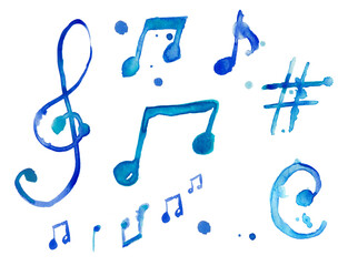 Blue music note classic watercolor
