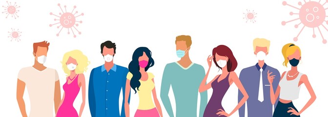 People wearing medical masks. Precautions against Covid-19 outbreak. İsolated vector illustration.