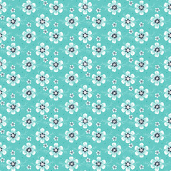 Daisies. Vintage Floral Seamless Pattern. Cosmos Flower. Small White Flowers on Blue Background. Vector illustration
