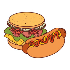 delicious sandwich with hot dog, on white background