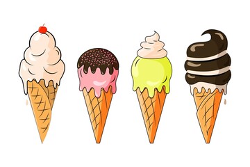 Ice cream set isolated on a white background Flat style vector illustration