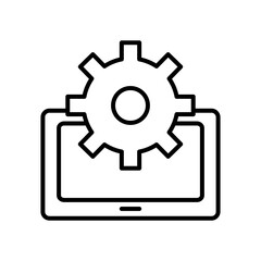 Technical service concept, tablet with gear wheel icon, line style