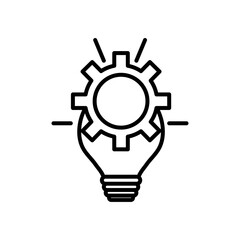 bulb light and gear wheel icon, line style