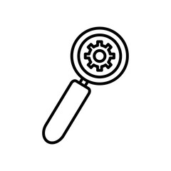 technical service concept, magnifying glass with gear wheel icon, line style