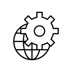 Technical service concept, global sphere with gear wheel icon, line style