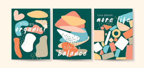 Abstract design templates for natural, organic, eco-friendly, zero waste, and less plastic products - to help support green, healthy & balanced lifestyle