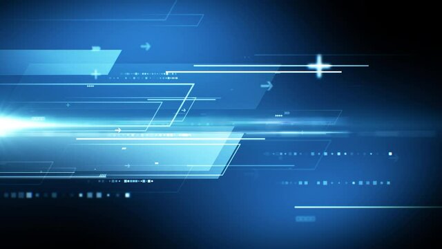 Abstract technology background with information flow in a cyber space. Digital geometric shapes motion for futuristic business presentation. Seamless loop.