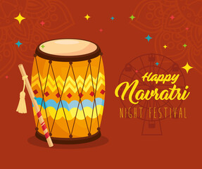 Fototapeta na wymiar night festival, happy navratri celebration poster, with drum