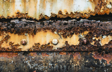 Old and rusty damaged metal /Grunge texture of old train,color toned.