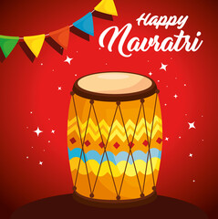 Fototapeta na wymiar happy navratri celebration poster with drum