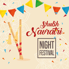 happy navratri celebration poster, night festival, with decoration