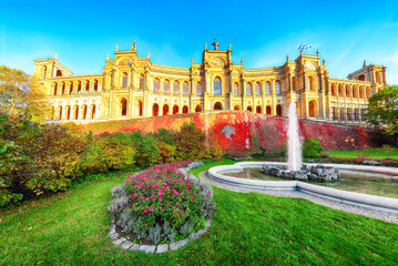 Fototapeta premium Marvelous autumn view of Maximilianeum headquarter of the Bavarian parliament