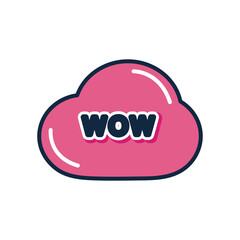 slang bubbles concept, pink cloud with wow word, flat style