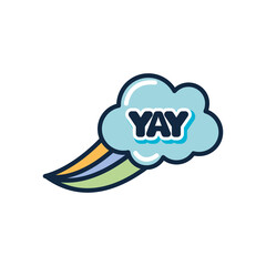 slang bubble concept, rainbow cloud with yay word, flat style