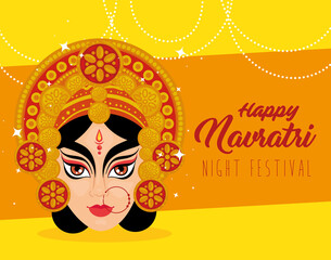 happy navratri celebration poster with durga face