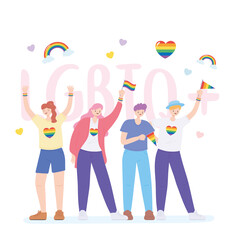Fototapeta na wymiar LGBTQ community, activists participating in lgbtq pride with rainbow flags