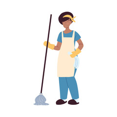 cleaning service woman with gloves and cleaning utensils