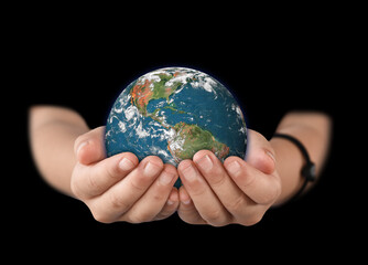 environment day concept, Globe in child hands. save of earth. Elements of this image furnished by NASA