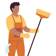 cleaning service man with gloves and cleaning utensils