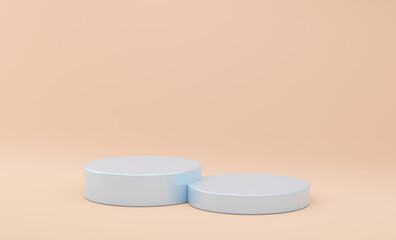 Step blue cylinder podiums background. Abstract minimal scene with geometrical. Modern pedestal show cosmetic products presentation. Mock up design empty space. studio platform template. 3d render