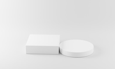 Step podiums on white background. Abstract pedestal scene with geometrical. Scene to show cosmetic products presentation. Mock up design empty space. Showcase, shopfront, display case,3d render..