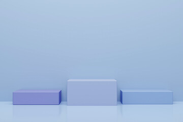 3d rendered illustration with geometric shapes. steps cube blue podium platforms for cosmetic product presentation. Abstract composition in modern style. mock up minimal design with empty space