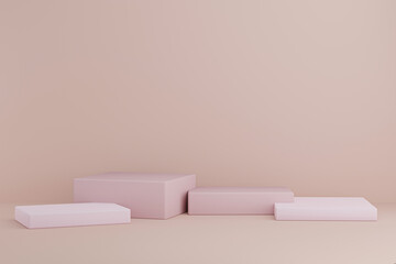 3d rendered illustration with geometric shapes. steps cube pink podium platforms for cosmetic product presentation. Abstract composition in modern style. mock up minimal design with empty space