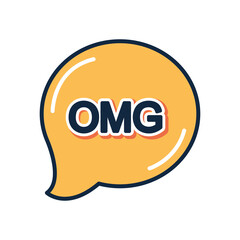 slang bubble concept, orange speech bubble with omg word icon, flat style