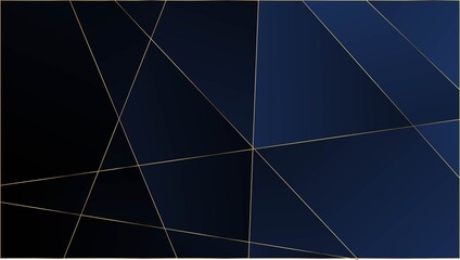 Blue Premium Polygon Pattern. Gold Lines Triangular Luxury Border. 