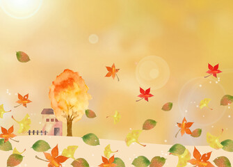 Obraz na płótnie Canvas 家と秋の紅葉の風景