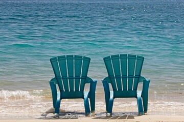 Blue Beach Chairs, Cat Island in Bahamas