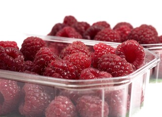 RASPBERRIES ON WHITE BACKGROUND