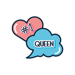 slang bubbles concept, heart and cloud bubble with queen word icon, flat style