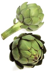 Obraz premium ARTICHOKES AGAINST WHITE BACKGROUND
