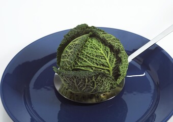 Fototapeta premium MINIATURE GREEN CABBAGE IN A PLATE