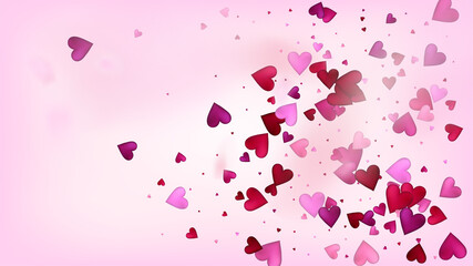 Falling Hearts Vector Confetti. Valentines Day Wedding Pattern. Beautiful Pink Frame Valentines Day Decoration with Falling Down Hearts Confetti. Elegant Gift, Birthday Card, Poster Background