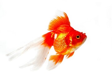 Fototapeta premium Ryukin Goldfish, carassius auratus, Adult Against White Background