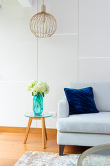Hydrangea flower arrangement in a nice living room