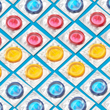 Colorful unpacked condoms pattern