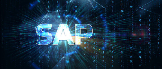 SAP System Software Automation concept on virtual screen data center. Business, modern technology, internet and networking concept.