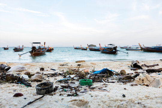 Trash pollution on the beach