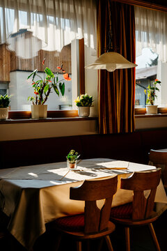 Sun coming through hotel's restaurant window