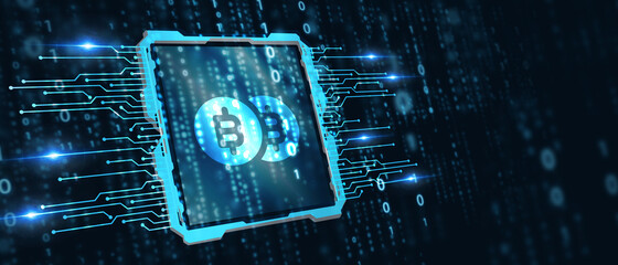 Crypto-currency,  Bitcoin internet virtual money. Currency Technology Business Internet Concept.