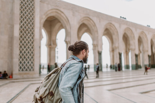 Male tourist at Hasan II mosque