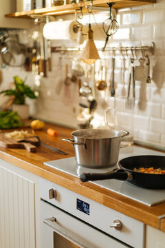 Process of cooking food in kitchen