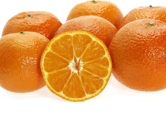 CLEMENTINE FRUIT citrus reticulata AGAINST WHITE BACKGROUND